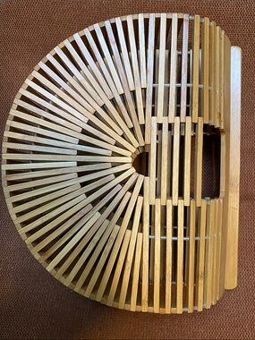 Half-Moon Bamboo Wood Picnic Basket Purse